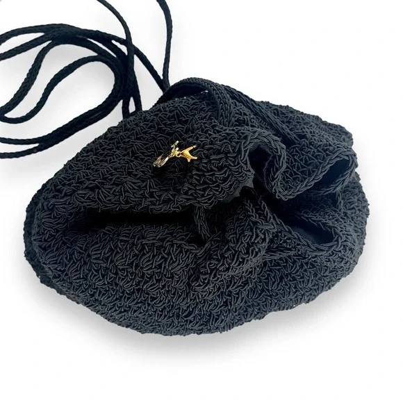 Vintage 90's FRANKIE AND JOHNNIE black woven macrame mini slouch backpack - Picture 6 of 11